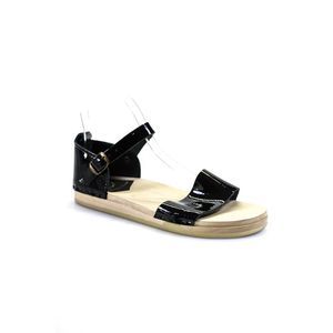 No 6 Women's Open Toe Straps Flat Ankle Buckle Sandals Black Size 8